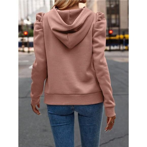 Puff Sleeve Hoodie with Drawstring - Picture 4 of 16